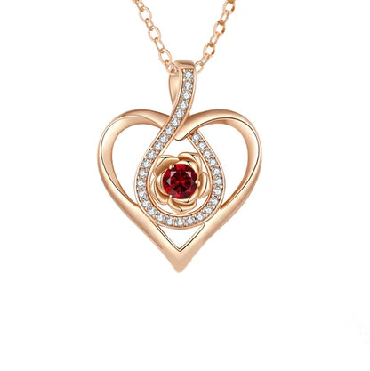 “Luxury Red Zircon Pendant Necklace with Rose Box - Trendy Wedding Jewelry.”