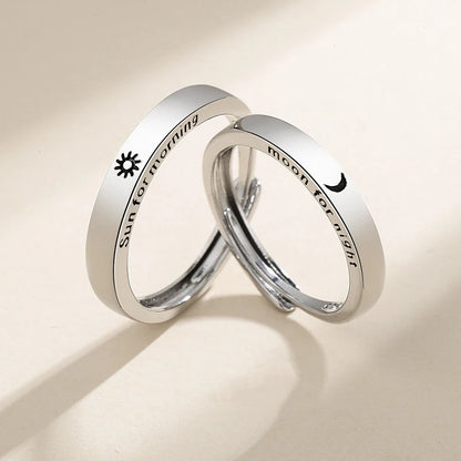 “Simple Couple Rings - Silver Sun & Moon Adjustable Open Ring for Men & Women.”