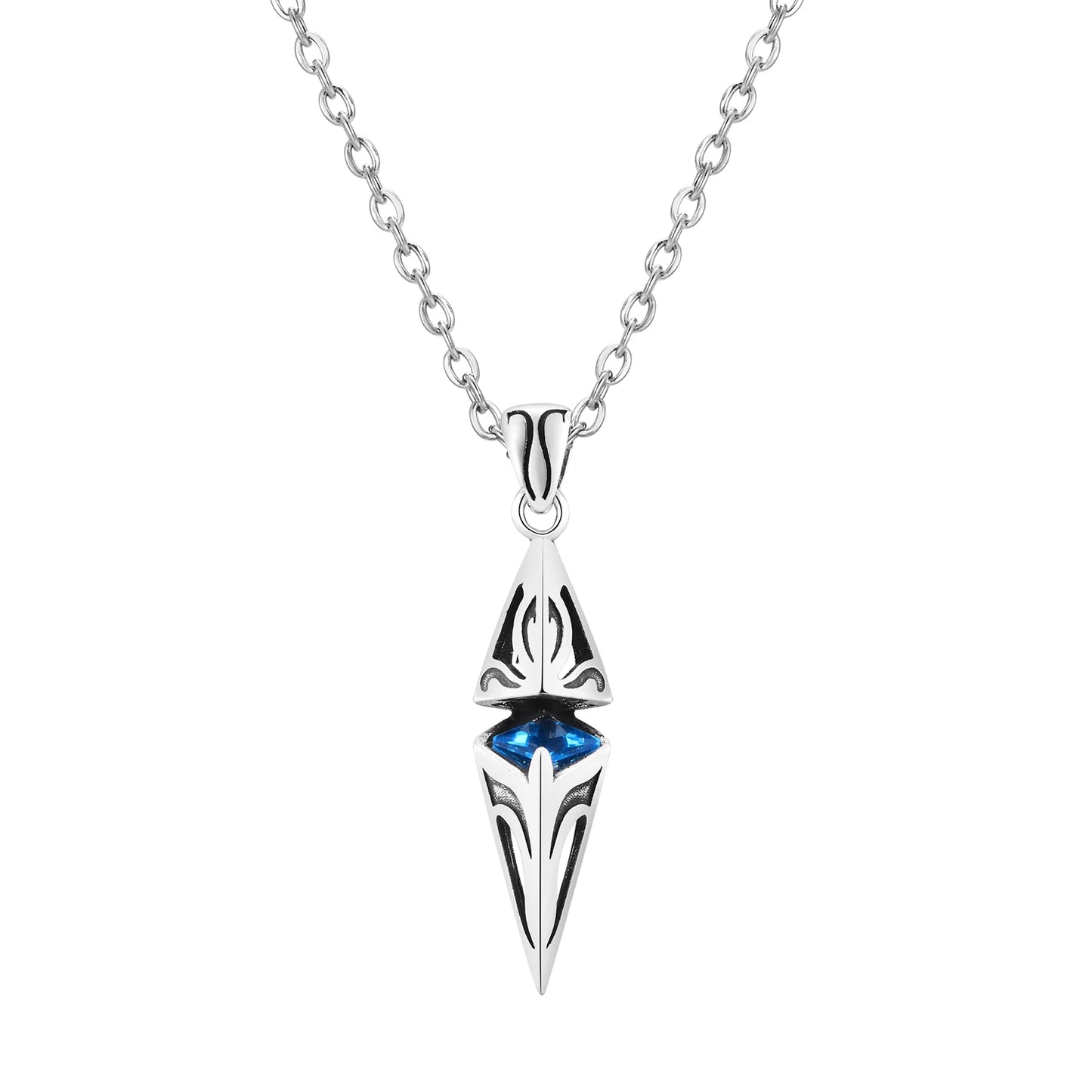 “Stylish Blue Stone Necklace for Men & Women - Stainless Steel Geometric Pendant.”