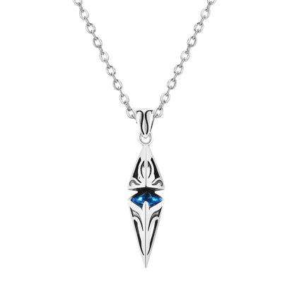 “Stylish Blue Stone Necklace for Men & Women - Stainless Steel Geometric Pendant.”