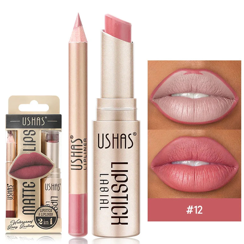 “12-color lip liner and matte lipstick set, long-lasting, easy coloring.”