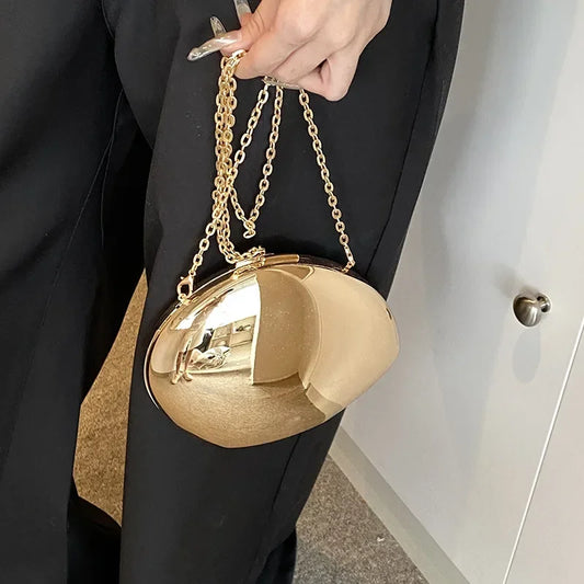 “Designer Acrylic Shell Clutch, Shiny Gold Silver Evening Crossbody Party Bag”