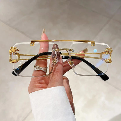 “Retro frameless unisex sunglasses, nickel double-layer design, UV400 protection.”