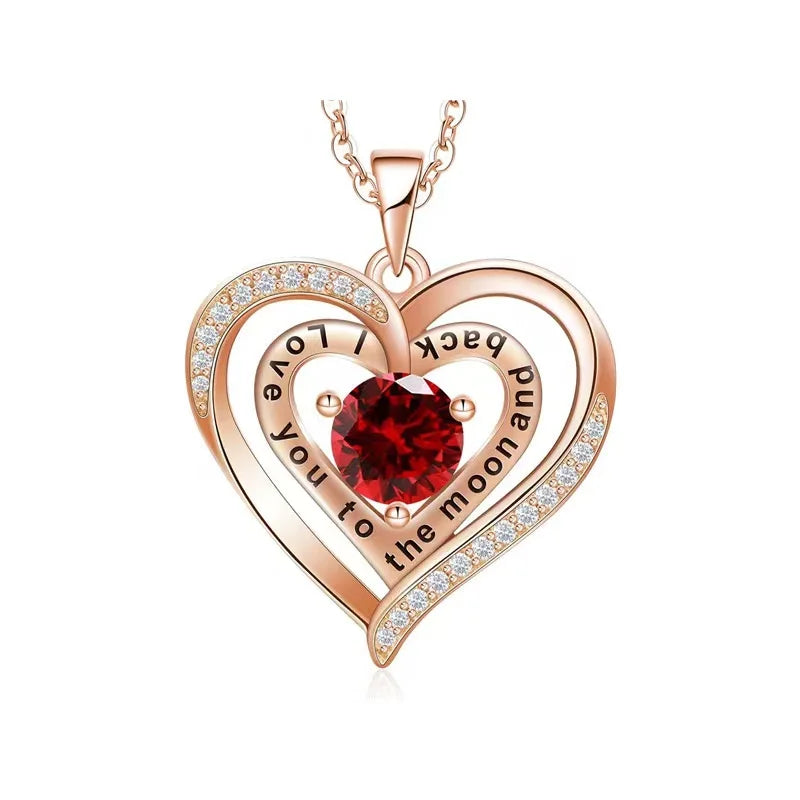 “Luxury Red Zircon Pendant Necklace with Rose Box - Trendy Wedding Jewelry.”