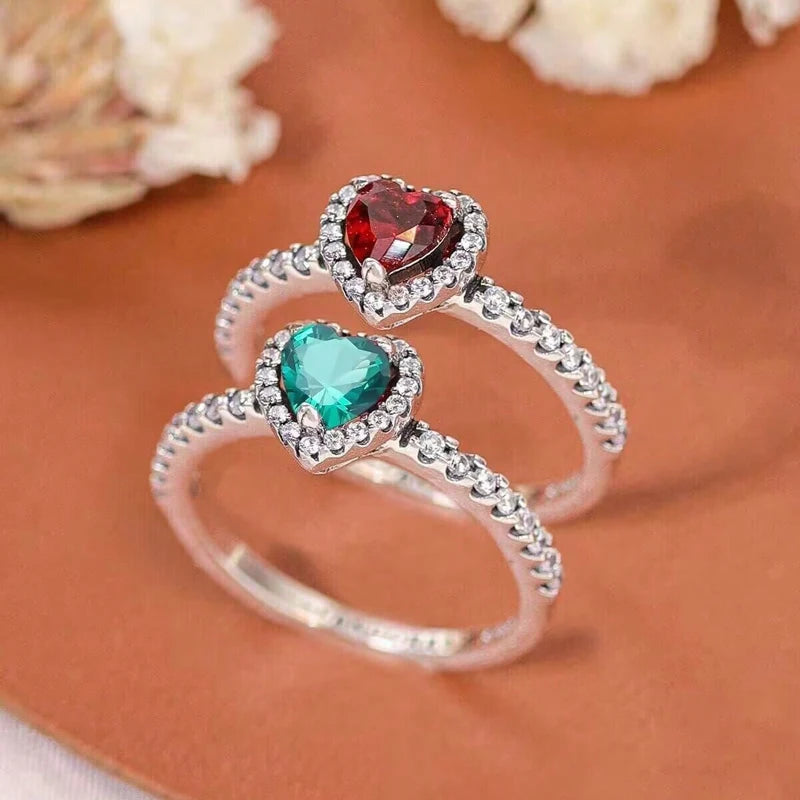 “Shiny Zircon Heart Ring - 925 Sterling Silver Luxury Jewelry for Engagements & Weddings.”