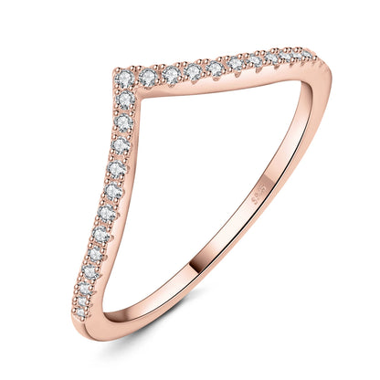 “Moissanite D Color Round Cut 925 Sterling Silver V Shape Stackable Wedding Ring.”