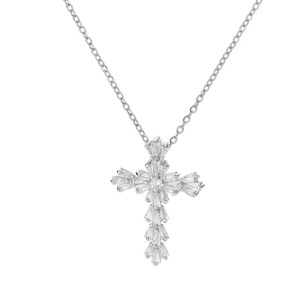 “Zircon Cross Pendant Necklace for Women - Gold Stainless Steel Jewelry.”