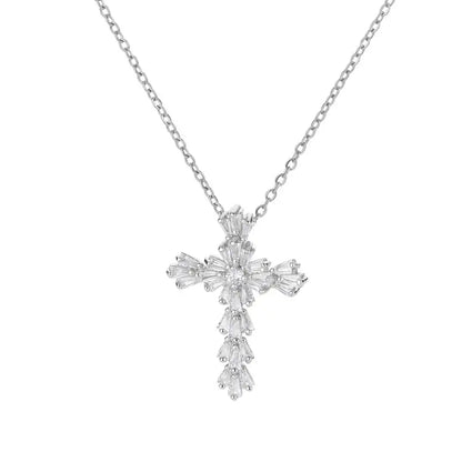 “Zircon Cross Pendant Necklace for Women - Gold Stainless Steel Jewelry.”