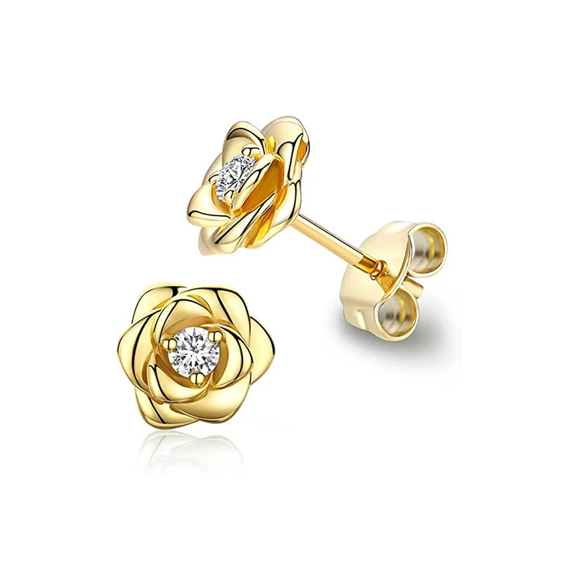 “Huitan Eternity Love Heart Earrings - Silver/Gold Color Fashion Studs for Women.”