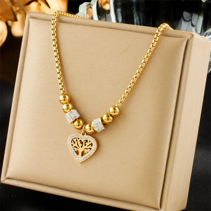 “316L Stainless Steel Heart Tree Pendant Necklace Women Fashion Beads Choker Jewelry Gift.”