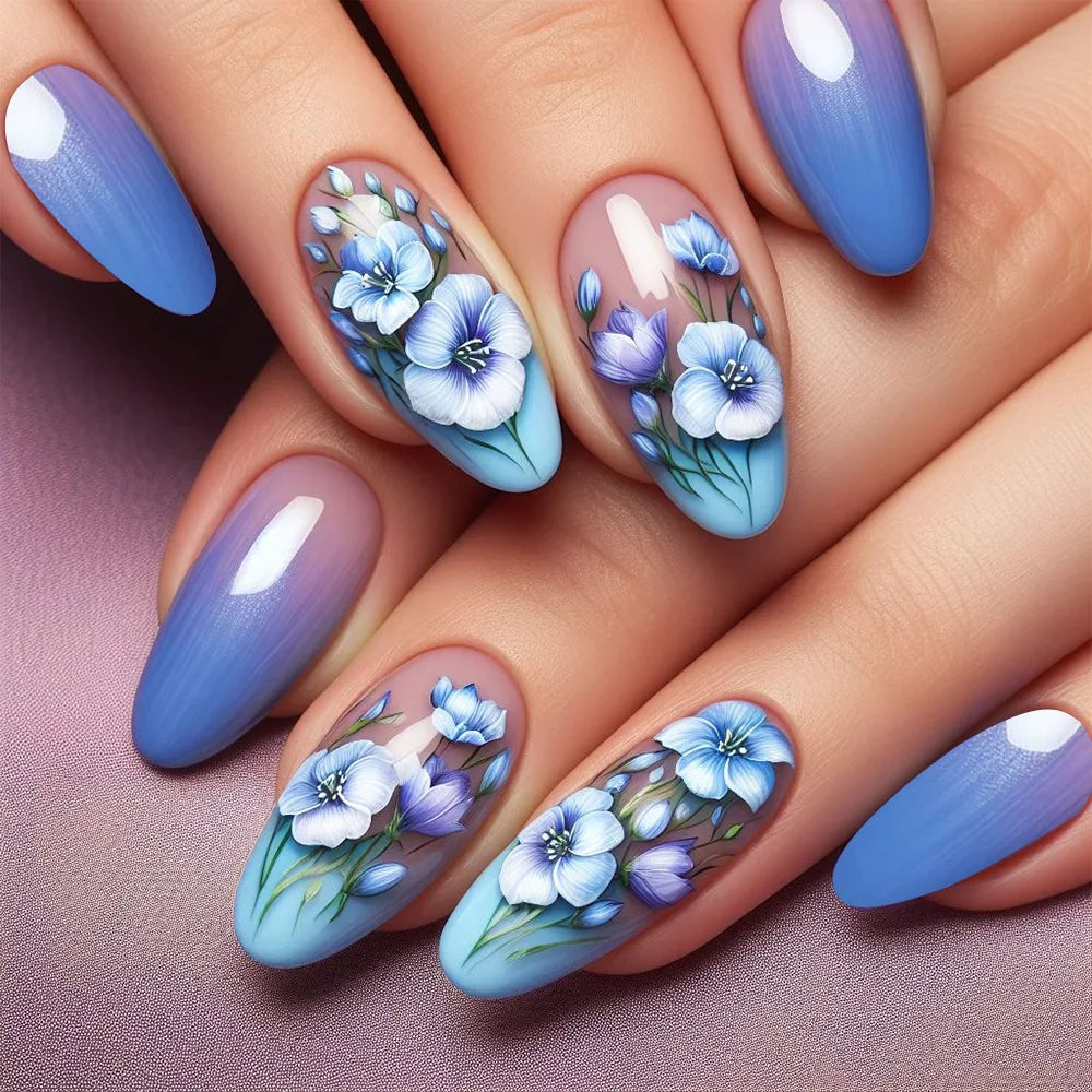 “24Pcs Matte Almond Press-On Nails – Autumn Winter Rose Leaf Design, Full Cover with Glue”