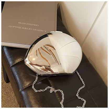 “Designer Acrylic Shell Clutch, Shiny Gold Silver Evening Crossbody Party Bag”