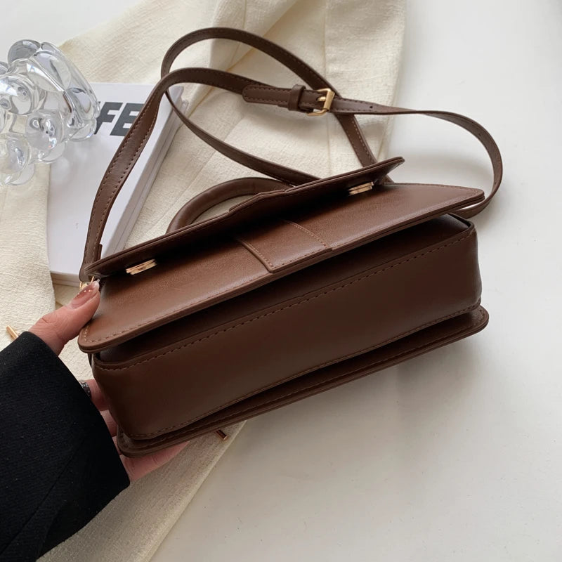 “PU leather shoulder bag, vintage square satchel, fashion crossbody handbag for women, black.”