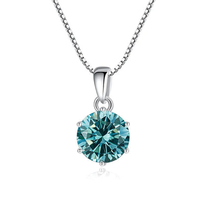 “1CT Real Moissanite Pendant Necklace, Royal Blue, Sterling Silver Wedding Jewelry.”