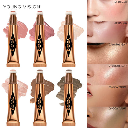 “YOUNG VISION Air Cushion Powder Blusher – High Gloss Stick, Liquid Rouge, 6 Color Options”