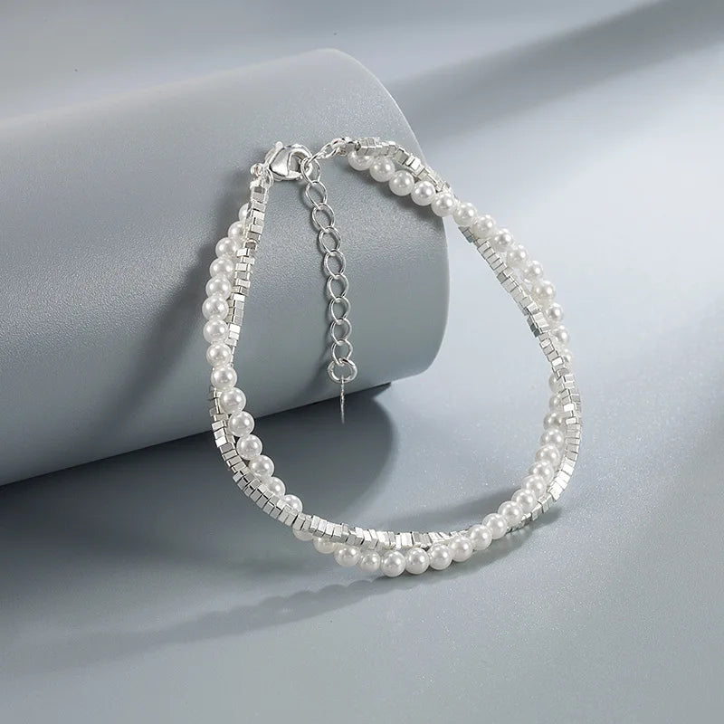 “Luxury 925 sterling silver star beaded double-layer adjustable bracelet for women.”