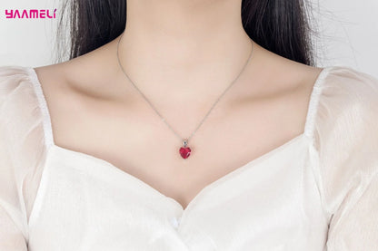 “Romantic 925 Sterling Silver Jewelry Set - Heart-Shaped Zircon Earrings, Necklace, and Ring.”
