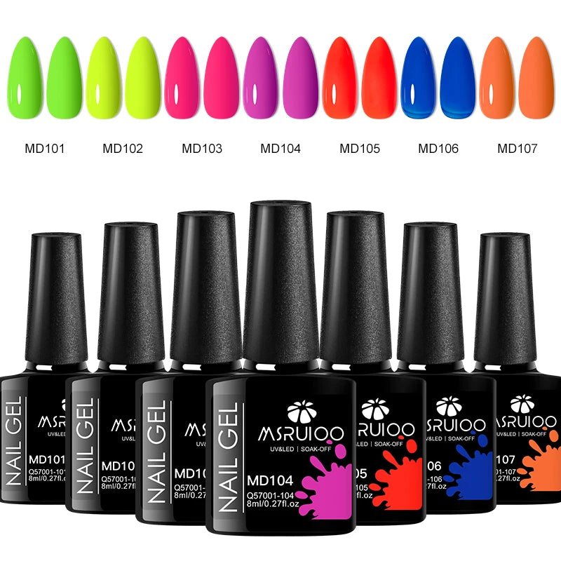 “7-piece gel polish set for DIY nail art, long-lasting soak-off UV gel.”