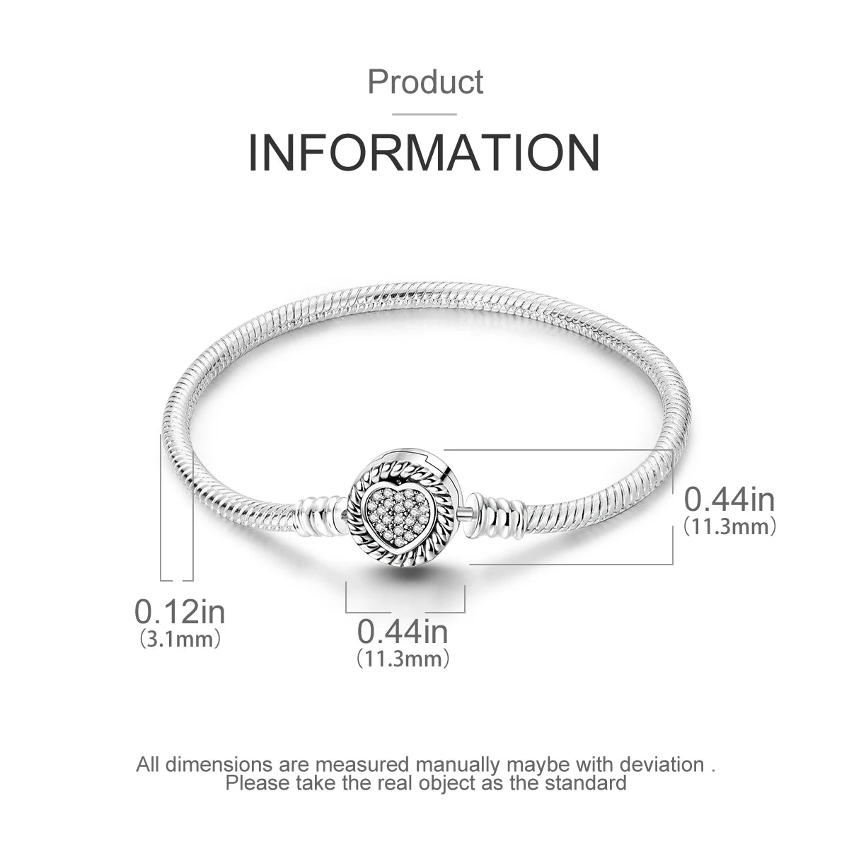“MULA silver plated heart clasp snake chain bracelet, fits original charms, perfect gift.”