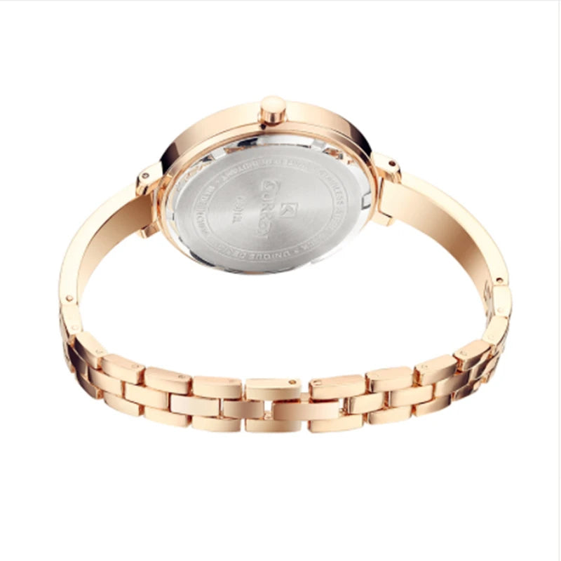 “Fashion Gold Women’s Watch, Stainless Steel, Ultra-Thin Quartz, Romantic Clock.”