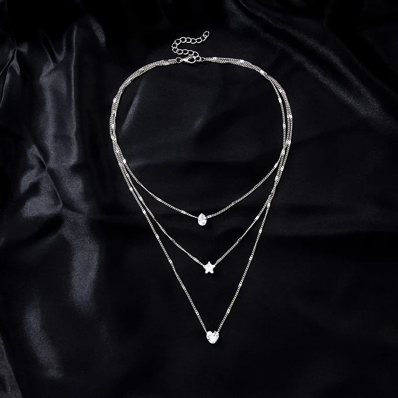 “Fashion Multi-Layer Necklace for Women - Crystal Water Drop Pendant, Gold/Silver Color Choker.”
