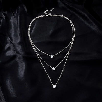 “Fashion Multi-Layer Necklace for Women - Crystal Water Drop Pendant, Gold/Silver Color Choker.”