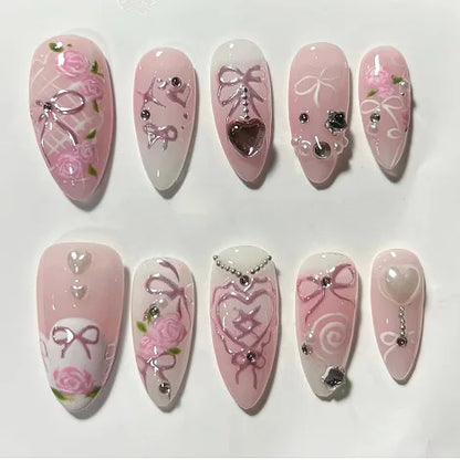 “24Pcs Matte Almond Press-On Nails – Autumn Winter Rose Leaf Design, Full Cover with Glue”