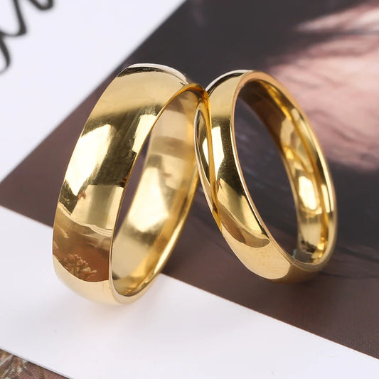 “ Simple Smooth Stainless Steel Ring - Gold Color Couple Rings for Wedding & Engagement.”