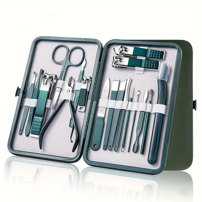 “Professional nail care kit: 7-18 pieces, stainless steel with travel case.”
