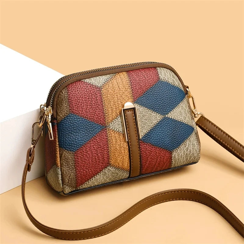 “Luxury women’s plaid handbag, stitching design, shoulder messenger tote, stylish and versatile.”
