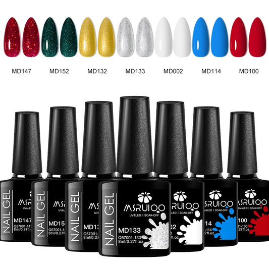 “7-piece gel polish set for DIY nail art, long-lasting soak-off UV gel.”