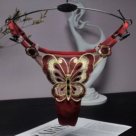 “Sexy Lace Butterfly Thong - Transparent Mesh Low Waist G-String for Women.”