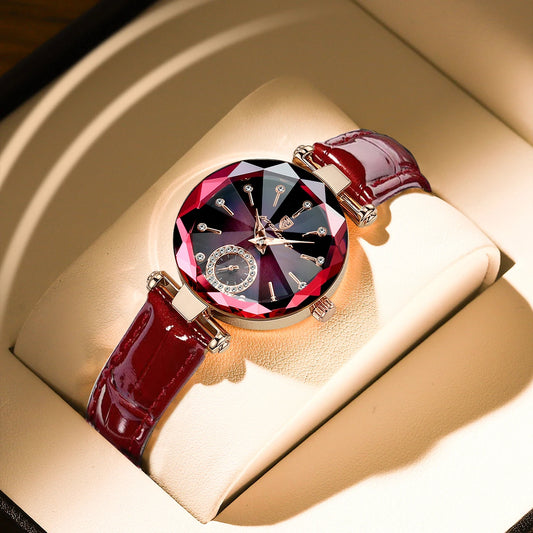 “Luxury Waterproof Leather Women’s Watch, Quartz Movement, Elegant Fashion Gift.”