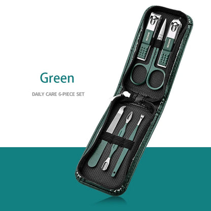 “Professional nail care kit: 7-18 pieces, stainless steel with travel case.”