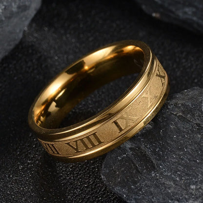 “Classic Stainless Steel Roman Digital Ring Waterproof High Quality Punk Jewelry Gift.”