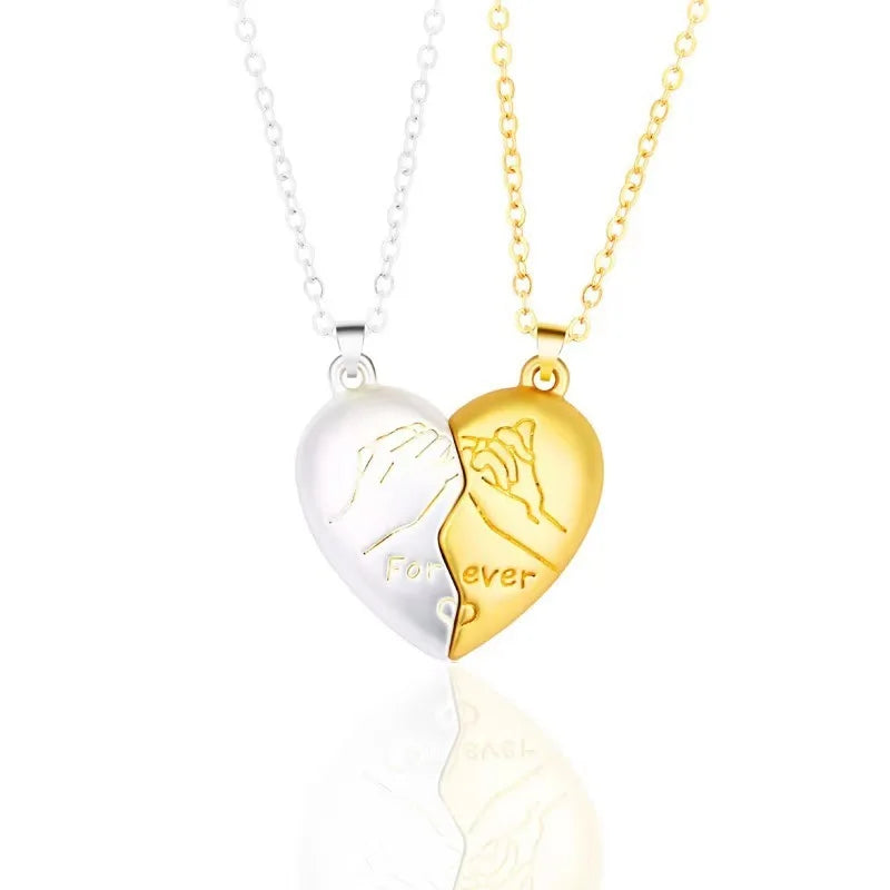 “Simple Couple Pendant Necklace – Electrocardiogram & Magnetic Heart Design, Valentine’s Day Gift”