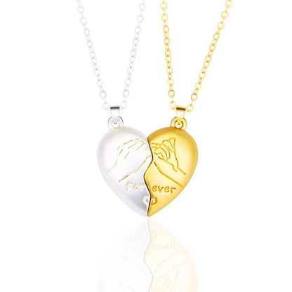 “Simple Couple Pendant Necklace – Electrocardiogram & Magnetic Heart Design, Valentine’s Day Gift”