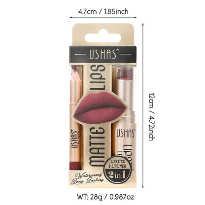 “USHAS 12-Color Matte Lipstick Set – Long-Lasting Waterproof Lipstick & Lip Liner, Non-Stick Cup”