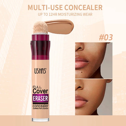 “Liquid concealer with sponge applicator, lightweight, moisturizing, multi-use, and long-lasting coverage.”