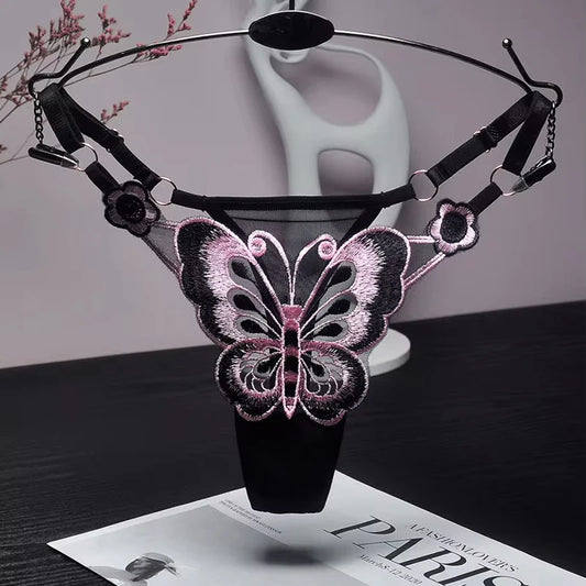 “Sexy Lace Butterfly Thong - Transparent Mesh Low Waist G-String for Women.”