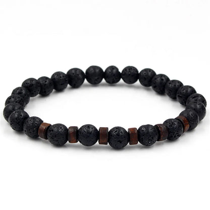 “Volcanic Stone Lava & Wooden Beads Bracelet - Tibetan Buddha Wrist Chain for Men & Women.”