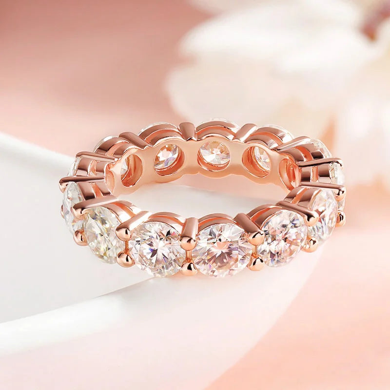 “Rose Gold Color Moissanite Rings 3-5mm Women Wedding 925 Sterling Silver Jewelry.”
