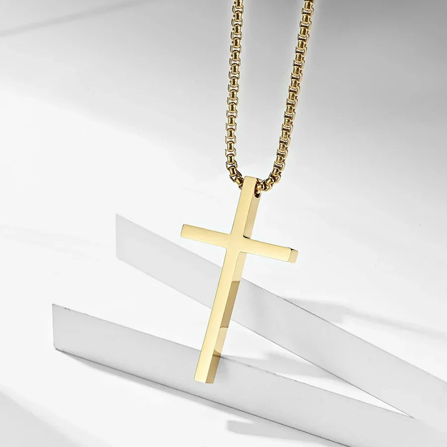 “Titanium Steel Cross Necklace - High-Quality Unisex Sweater Chain.”