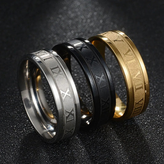 “Classic Stainless Steel Roman Digital Ring Waterproof High Quality Punk Jewelry Gift.”