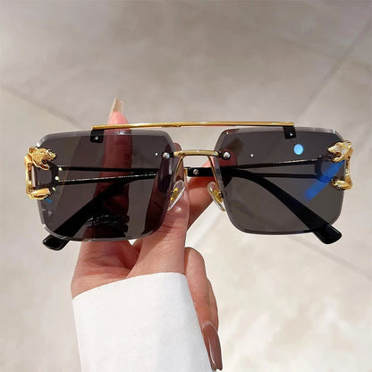 “Retro frameless unisex sunglasses, nickel double-layer design, UV400 protection.”