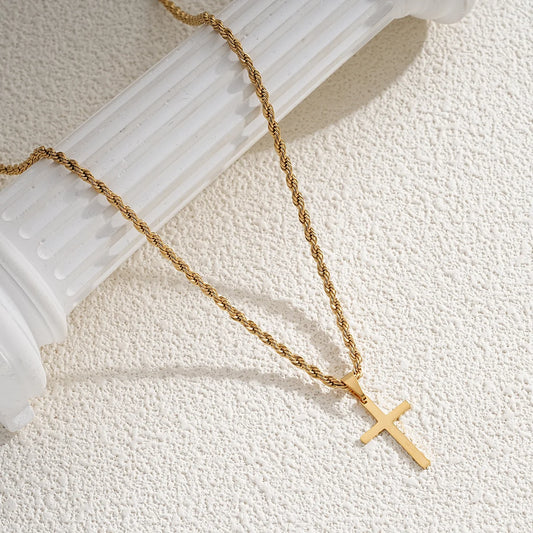 “Stainless Steel Cross Pendant Necklace for Men & Women - Gold Minimalist Jewelry.”