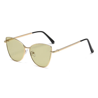 “Retro cat-eye sunglasses, small metal frame, European style, UV400 protection.”