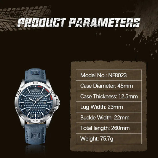 “Men’s Fashion Quartz Watch, Leather Strap, Sport Waterproof, Calendar Clock.”