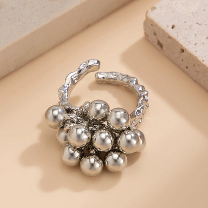 “IngeSight.Z creative CCB small ball ring for women and men, irregular metal open ring, trendy punk couple jewelry.”