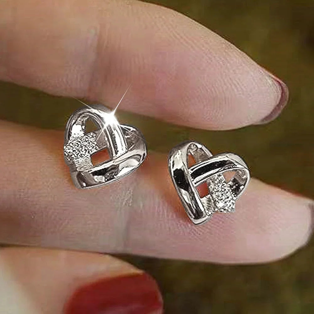“Huitan Eternity Love Heart Earrings - Silver/Gold Color Fashion Studs for Women.”